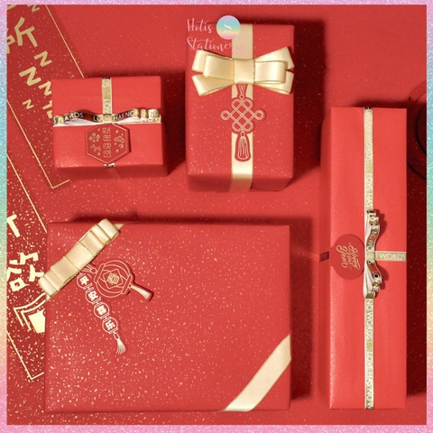 [HOTIS] Set 5 tờ Giấy gói quà Tết màu đỏ may mắn, họa tiết ánh kim mang lại tài lộc, thịnh vượng - KT 52x72cm