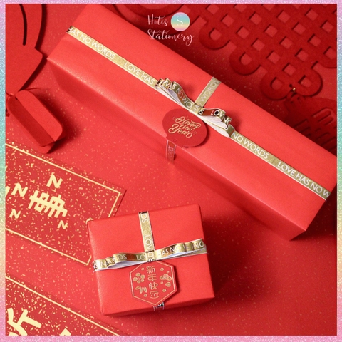 [HOTIS] Set 5 tờ Giấy gói quà Tết màu đỏ may mắn, họa tiết ánh kim mang lại tài lộc, thịnh vượng - KT 52x72cm