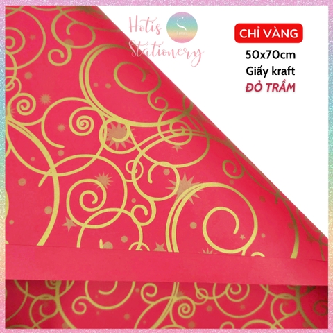 [HOTIS] Set 5 tờ Giấy gói quà Tết màu đỏ may mắn, họa tiết ánh kim mang lại tài lộc, thịnh vượng - KT 52x72cm