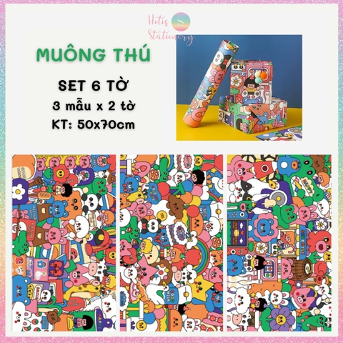 [HOTIS] Set 6 tờ Giấy gói quà tặng Sinh Nhật, giấy bao tập vở, giấy gói quà cao cấp, khổ lớn - KT 50x70cm