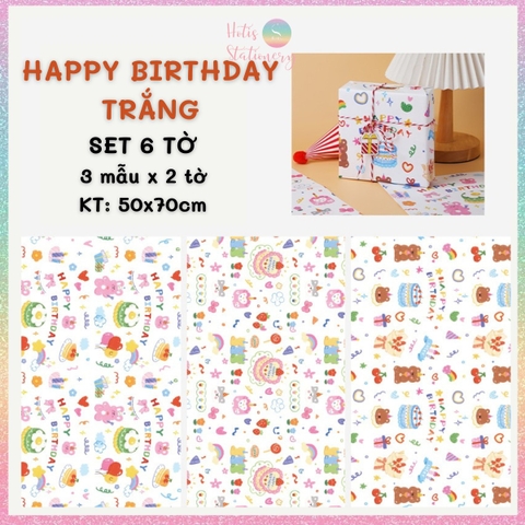 [HOTIS] Set 6 tờ Giấy gói quà tặng Sinh Nhật, giấy bao tập vở, giấy gói quà cao cấp, khổ lớn - KT 50x70cm