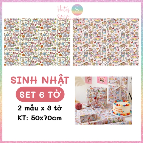 [HOTIS] Set 6 tờ Giấy gói quà tặng Sinh Nhật, giấy bao tập vở, giấy gói quà cao cấp, khổ lớn - KT 50x70cm