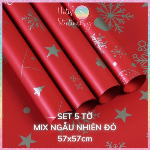 [HOTIS] Set 5 Tờ Giấy Gói Quà Noel Ánh Kim Sang Trọng 57x57cm - Giấy Gói Quà Giáng Sinh Cao Cấp Chống Thấm