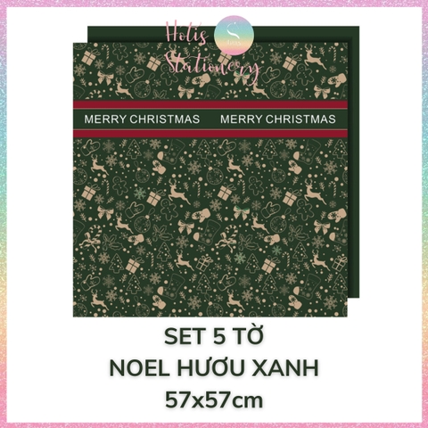 [HOTIS] Set 5 Tờ Giấy Gói Quà Noel Ánh Kim Sang Trọng 57x57cm - Giấy Gói Quà Giáng Sinh Cao Cấp Chống Thấm