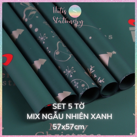 [HOTIS] Set 5 Tờ Giấy Gói Quà Noel Ánh Kim Sang Trọng 57x57cm - Giấy Gói Quà Giáng Sinh Cao Cấp Chống Thấm
