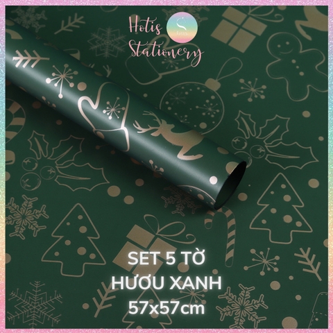 [HOTIS] Set 5 Tờ Giấy Gói Quà Noel Ánh Kim Sang Trọng 57x57cm - Giấy Gói Quà Giáng Sinh Cao Cấp Chống Thấm