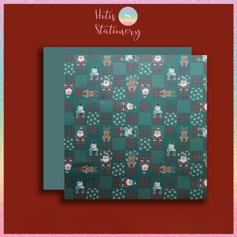 [HOTIS] Set 5 Tờ Giấy Gói Quà Giáng Sinh Caro Kraft 49x49cm - Họa Tiết Tuần Lộc, Ông Già Noel, Gói Quà & Bó Hoa Trang Trí Noel