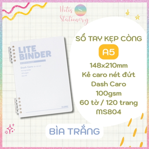 [HOTIS] Sổ Còng Nhựa 2 Đầu Lite Binder Dash Caro / InviDot Line A5 120 Trang - Bìa PP Chống Thấm, Giấy 100GSM