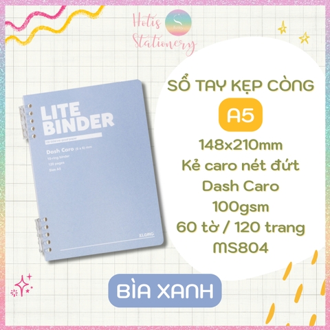 [HOTIS] Sổ Còng Nhựa 2 Đầu Lite Binder Dash Caro / InviDot Line A5 120 Trang - Bìa PP Chống Thấm, Giấy 100GSM