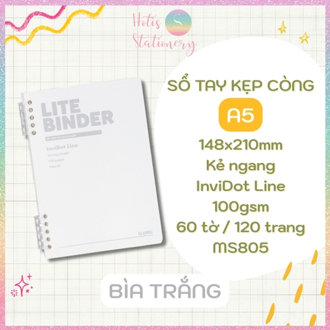 [HOTIS] Sổ Còng Nhựa 2 Đầu Lite Binder Dash Caro / InviDot Line A5 120 Trang - Bìa PP Chống Thấm, Giấy 100GSM