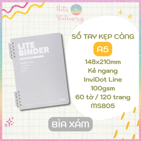 [HOTIS] Sổ Còng Nhựa 2 Đầu Lite Binder Dash Caro / InviDot Line A5 120 Trang - Bìa PP Chống Thấm, Giấy 100GSM