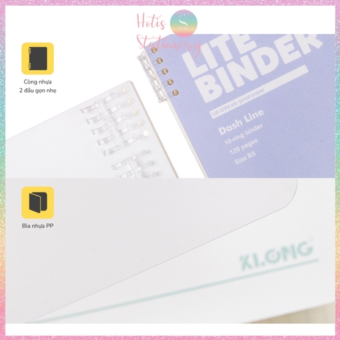[HOTIS] Sổ Lite Binder B5 120 Trang KLONG Dash Caro/ Line - Còng Nhựa 2 Đầu, Bìa PP Chống Nước, Ghi Chép Linh Hoạt