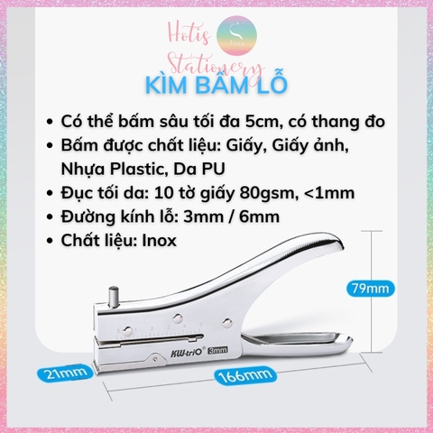 [HOTIS] Kìm bấm lỗ 3mm/ 6mm, bấm sâu tối đa 5cm, dụng cụ đục lỗ cầm tay, Large Depth Hole Punch