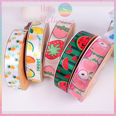 [HOTIS] [Lẻ 1m/ 5m] Ruy băng lụa in hình trái cây bản rộng 2.5cm