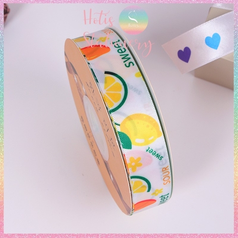 [HOTIS] Cuộn 45 mét Ruy băng lụa in hình trái cây bản rộng 2.5cm