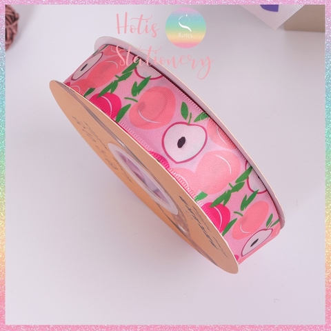 [HOTIS] Cuộn 45 mét Ruy băng lụa in hình trái cây bản rộng 2.5cm