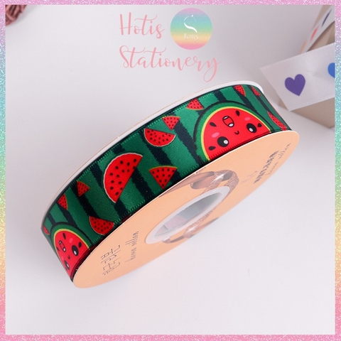 [HOTIS] Cuộn 45 mét Ruy băng lụa in hình trái cây bản rộng 2.5cm