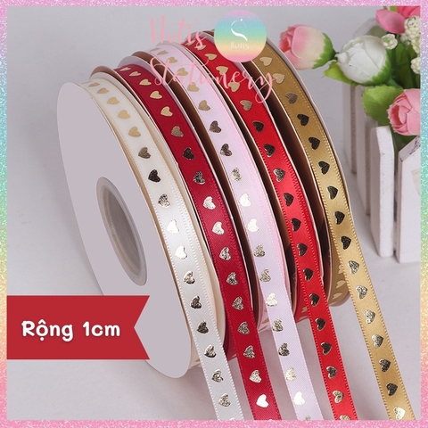 [HOTIS] Cuộn 45 mét Ruy băng lụa trái tim bản rộng 1cm - 10 màu