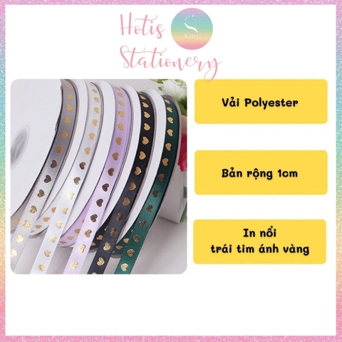 [HOTIS] [Lẻ 1m/ 5m] Ruy băng lụa trái tim bản rộng 1cm - 10 màu