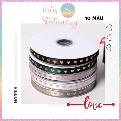 [HOTIS] Cuộn 45 mét Ruy băng lụa trái tim bản rộng 1cm - 10 màu