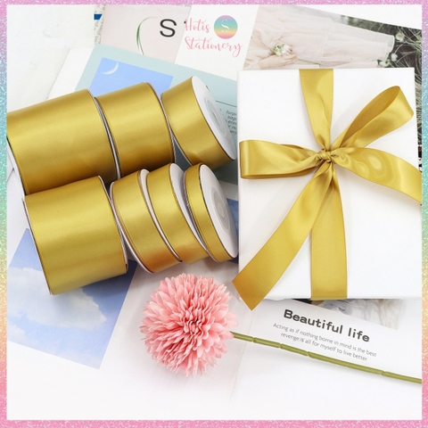 [HOTIS] 5 mét Ruy băng lụa màu vàng gold vải satin trơn làm nơ, bó hoa, gói quà