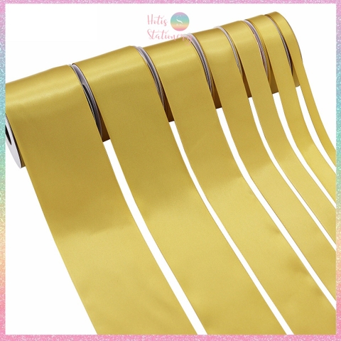 [HOTIS] 5 mét Ruy băng lụa màu vàng gold vải satin trơn làm nơ, bó hoa, gói quà