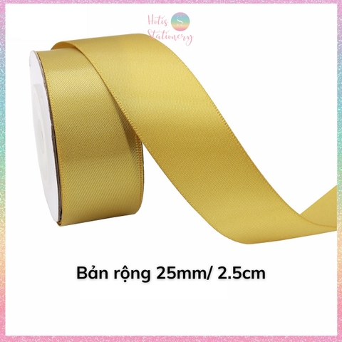 [HOTIS] 5 mét Ruy băng lụa màu vàng gold vải satin trơn làm nơ, bó hoa, gói quà