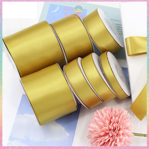 [HOTIS] 5 mét Ruy băng lụa màu vàng gold vải satin trơn làm nơ, bó hoa, gói quà