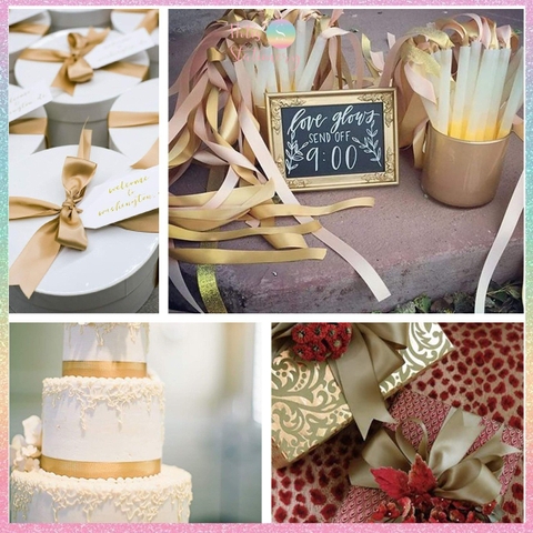 [HOTIS] 5 mét Ruy băng lụa màu vàng gold vải satin trơn làm nơ, bó hoa, gói quà