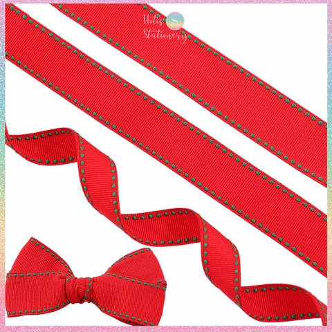 [HOTIS] Lẻ 5 mét - Ruy băng đỏ viền xanh Happy New Year Chúc mừng năm mới làm nơ, bó hoa, gói quà