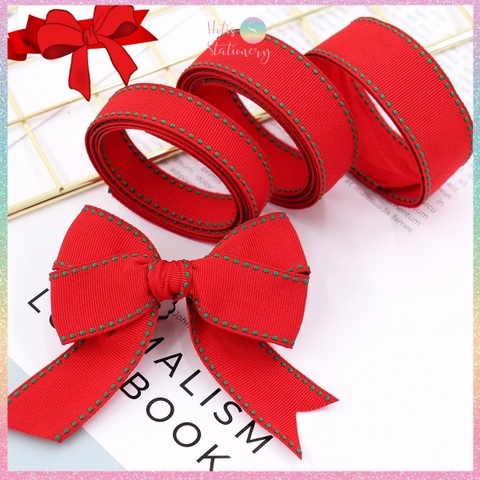 [HOTIS] Lẻ 5 mét - Ruy băng đỏ viền xanh Happy New Year Chúc mừng năm mới làm nơ, bó hoa, gói quà