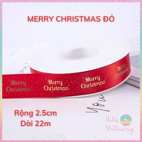 [HOTIS] Cuộn 22m Ruy băng Giáng Sinh Noel Merry Christmas màu xanh đỏ ánh kim dùng để gói quà, làm nơ