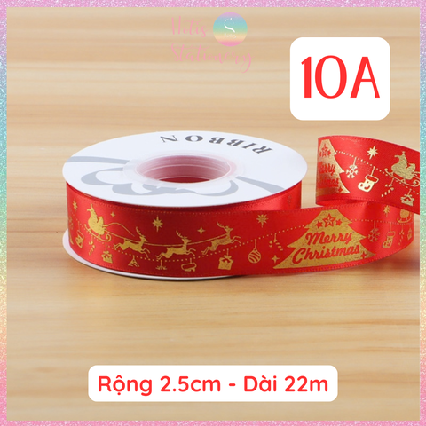 [HOTIS] Cuộn 22m Ruy Băng Giáng Sinh Noel Họa Tiết Ánh Kim Merry Christmas Gói Quà, Bó Hoa, Làm Nơ Decor