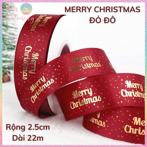 [HOTIS] Cuộn 22m Ruy băng Giáng Sinh Noel Merry Christmas màu xanh đỏ ánh kim dùng để gói quà, làm nơ