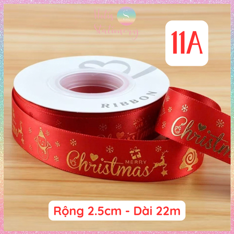 [HOTIS] Cuộn 22m Ruy Băng Giáng Sinh Noel Họa Tiết Ánh Kim Merry Christmas Gói Quà, Bó Hoa, Làm Nơ Decor