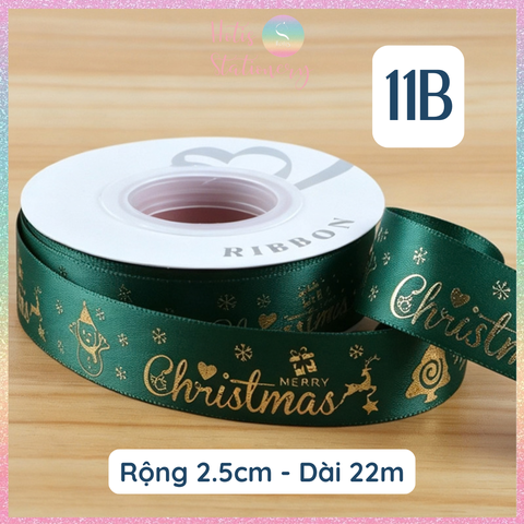 [HOTIS] Cuộn 22m Ruy Băng Giáng Sinh Noel Họa Tiết Ánh Kim Merry Christmas Gói Quà, Bó Hoa, Làm Nơ Decor