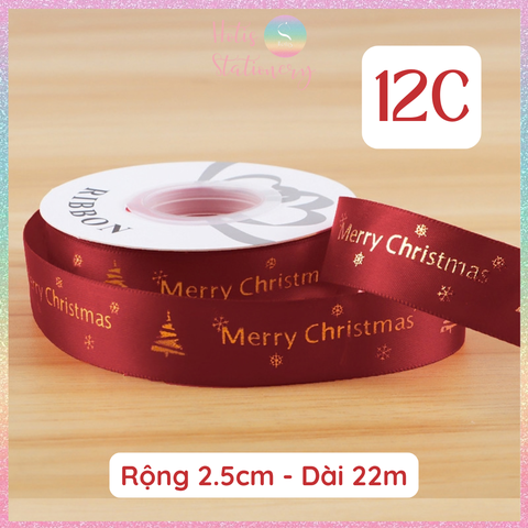[HOTIS] Cuộn 22m Ruy Băng Giáng Sinh Noel Họa Tiết Ánh Kim Merry Christmas Gói Quà, Bó Hoa, Làm Nơ Decor