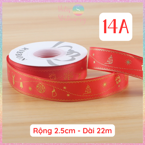 [HOTIS] Cuộn 22m Ruy Băng Giáng Sinh Noel Họa Tiết Ánh Kim Merry Christmas Gói Quà, Bó Hoa, Làm Nơ Decor