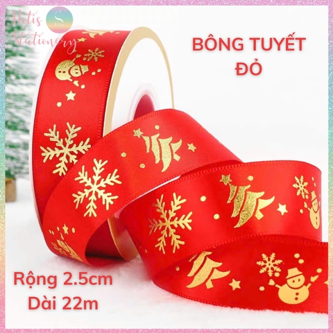 [HOTIS] Cuộn 22m Ruy băng Giáng Sinh Noel Merry Christmas màu xanh đỏ ánh kim dùng để gói quà, làm nơ