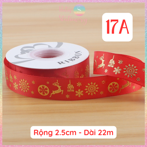 [HOTIS] Cuộn 22m Ruy Băng Giáng Sinh Noel Họa Tiết Ánh Kim Merry Christmas Gói Quà, Bó Hoa, Làm Nơ Decor