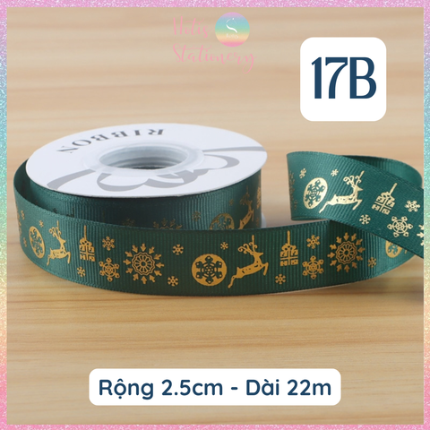 [HOTIS] Cuộn 22m Ruy Băng Giáng Sinh Noel Họa Tiết Ánh Kim Merry Christmas Gói Quà, Bó Hoa, Làm Nơ Decor