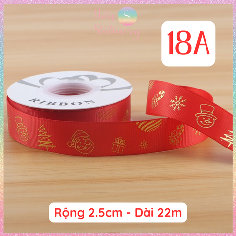 [HOTIS] Cuộn 22m Ruy Băng Giáng Sinh Noel Họa Tiết Ánh Kim Merry Christmas Gói Quà, Bó Hoa, Làm Nơ Decor