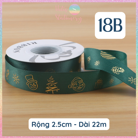 [HOTIS] Cuộn 22m Ruy Băng Giáng Sinh Noel Họa Tiết Ánh Kim Merry Christmas Gói Quà, Bó Hoa, Làm Nơ Decor