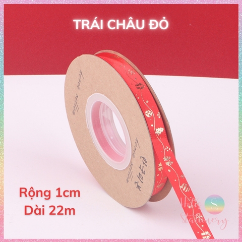 [HOTIS] Cuộn 22m Ruy băng Giáng Sinh Noel Merry Christmas màu xanh đỏ ánh kim dùng để gói quà, làm nơ