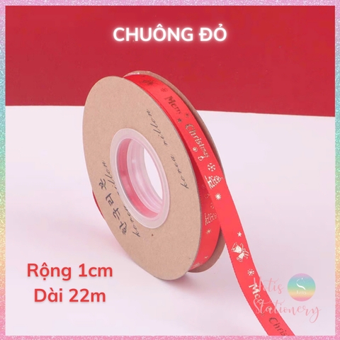 [HOTIS] Cuộn 22m Ruy băng Giáng Sinh Noel Merry Christmas màu xanh đỏ ánh kim dùng để gói quà, làm nơ