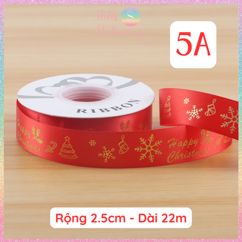 [HOTIS] Cuộn 22m Ruy Băng Giáng Sinh Noel Họa Tiết Ánh Kim Merry Christmas Gói Quà, Bó Hoa, Làm Nơ Decor