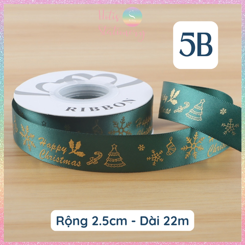[HOTIS] Cuộn 22m Ruy Băng Giáng Sinh Noel Họa Tiết Ánh Kim Merry Christmas Gói Quà, Bó Hoa, Làm Nơ Decor