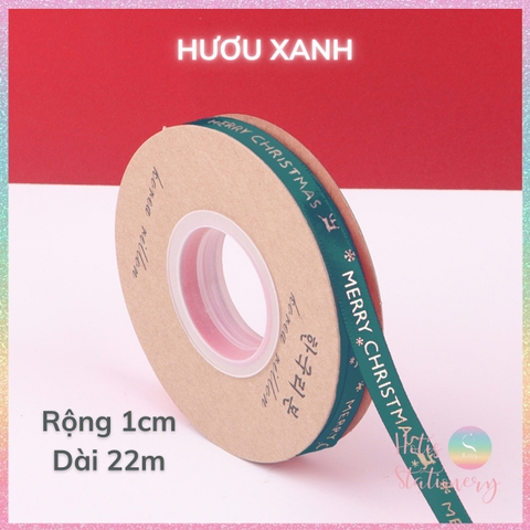 [HOTIS] Cuộn 22m Ruy băng Giáng Sinh Noel Merry Christmas màu xanh đỏ ánh kim dùng để gói quà, làm nơ