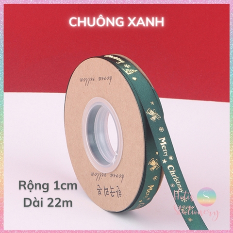 [HOTIS] Cuộn 22m Ruy băng Giáng Sinh Noel Merry Christmas màu xanh đỏ ánh kim dùng để gói quà, làm nơ