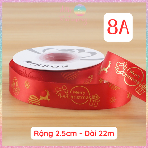 [HOTIS] Cuộn 22m Ruy Băng Giáng Sinh Noel Họa Tiết Ánh Kim Merry Christmas Gói Quà, Bó Hoa, Làm Nơ Decor